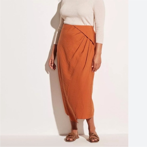 NEW Vince Asymmetric Cascade Drape Midi Skirt in Dark Ginger Rust Plus Size 20 - Picture 1 of 6